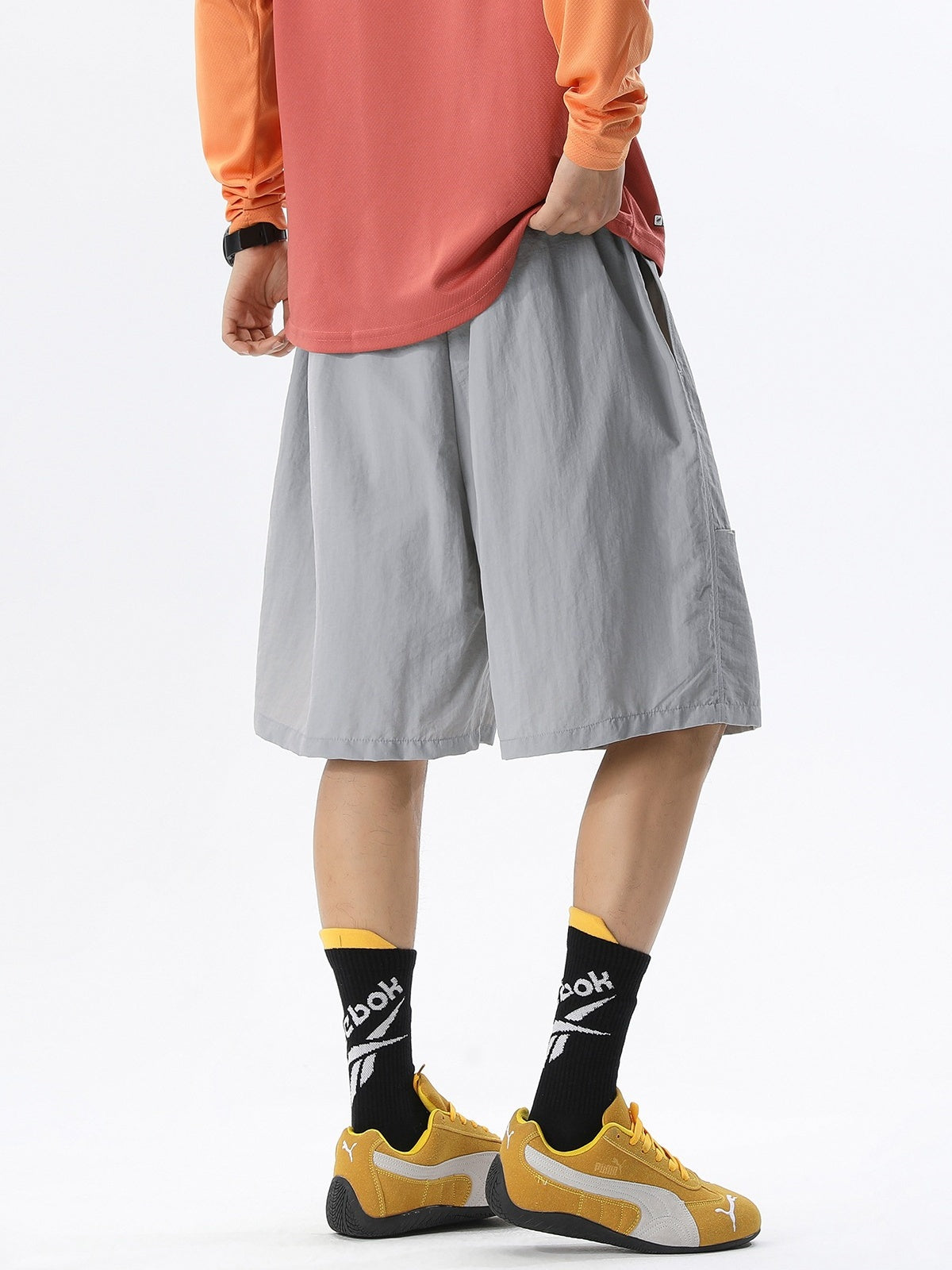Embroidery Water-repellent Sports Breathable Color-blocked Five Points Shorts