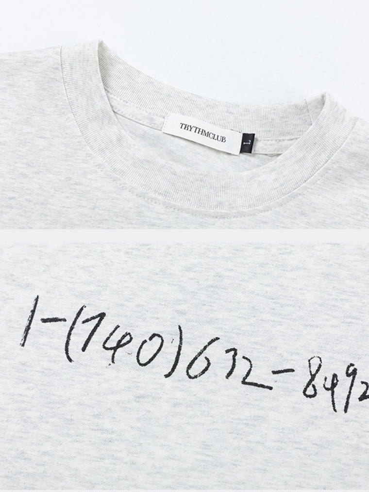 Letter Printed Flower Gray Long-sleeved T-shirt