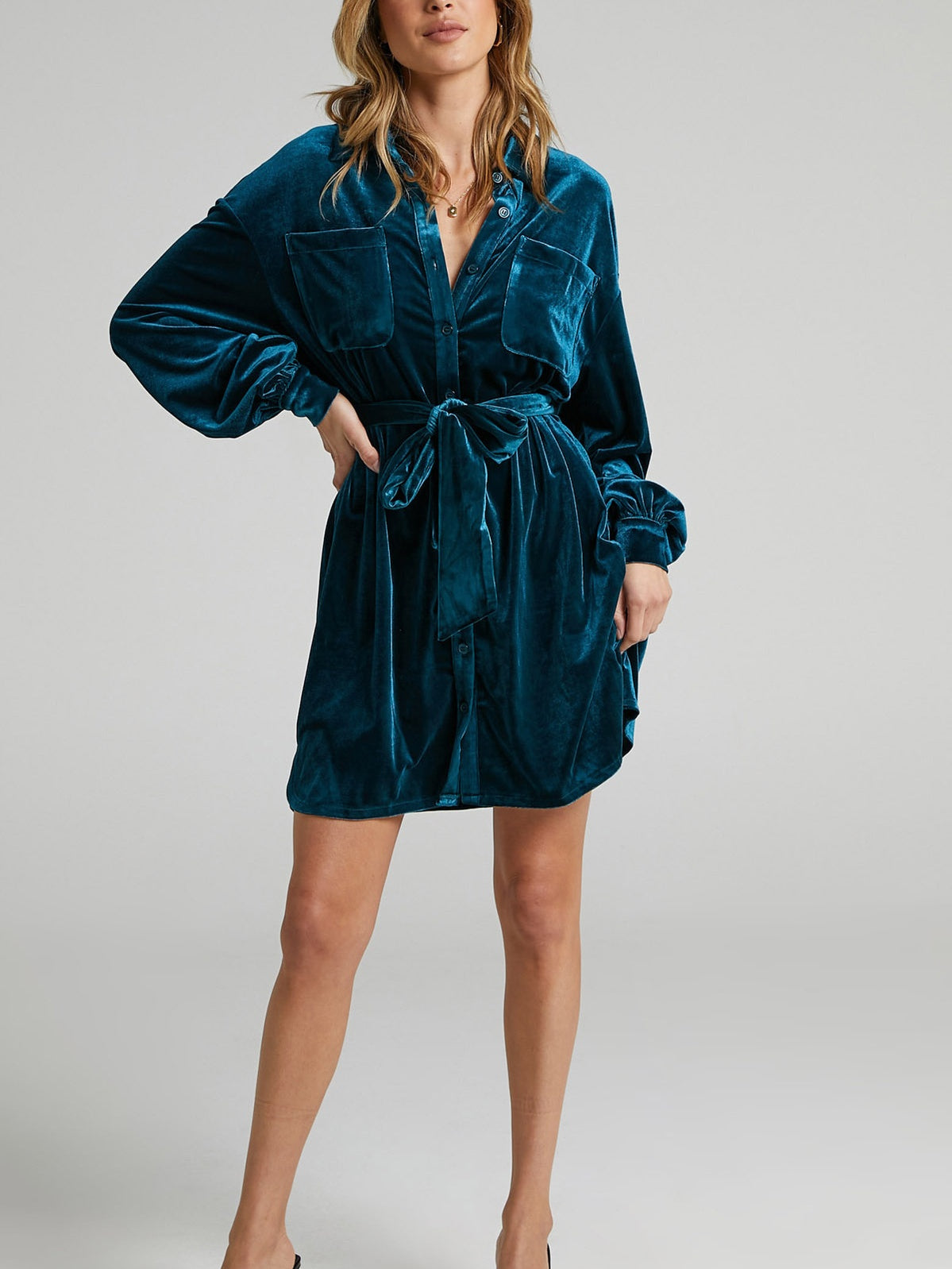 Irregular Splicing Velvet Long Shirt