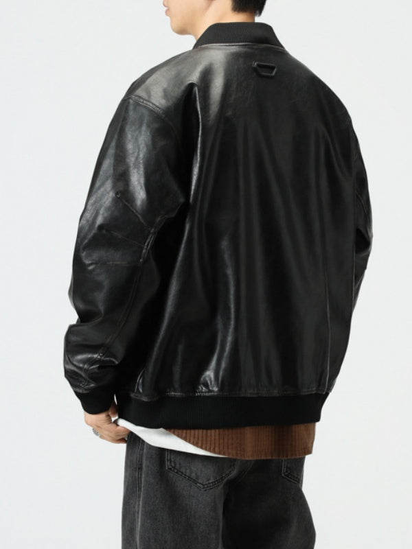 Retro Loose-fit Simple Leather Jacket