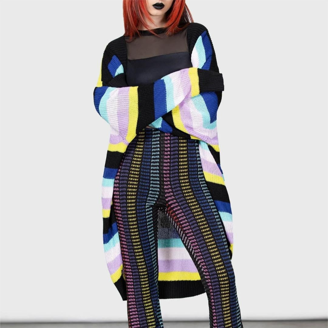 Contrasting Color Cardigan Stripes Colorful Knitted Cardigan