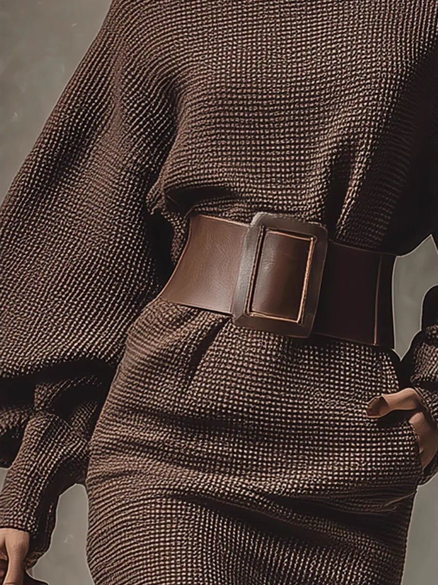 Braune Mini- und kurze Kleider mit asymmetrischen Fledermausärmeln und Gürtel zum Überziehen