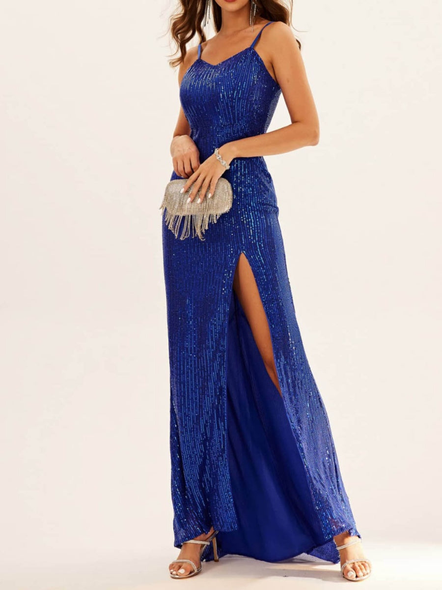 Sequins Slit Maxi Dresses