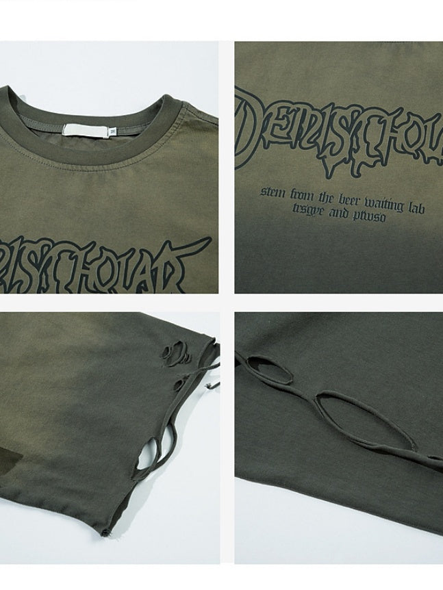 Distressed Washed Oversize Hole T-shirts