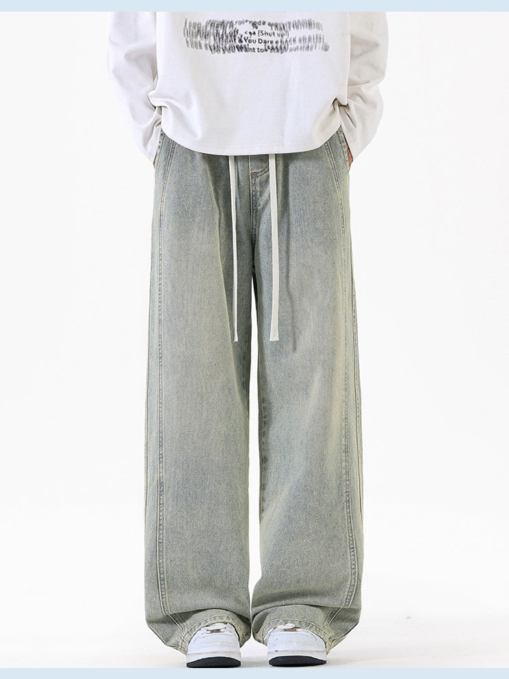 Lateral Bone Splicing All-match Loose Straight Leisure Jeans