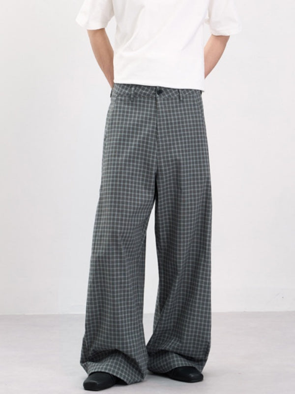 Old Money Style Pleated Plaid Dress Pants Pants