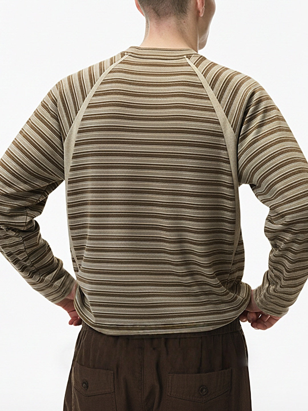 Contrasting Colors Stripes Splicing Long Sleeve Crew Neck T-shirt