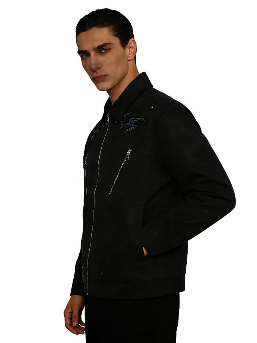 Pu Lightning Embroidery Water Proof Loose-fit Jackets
