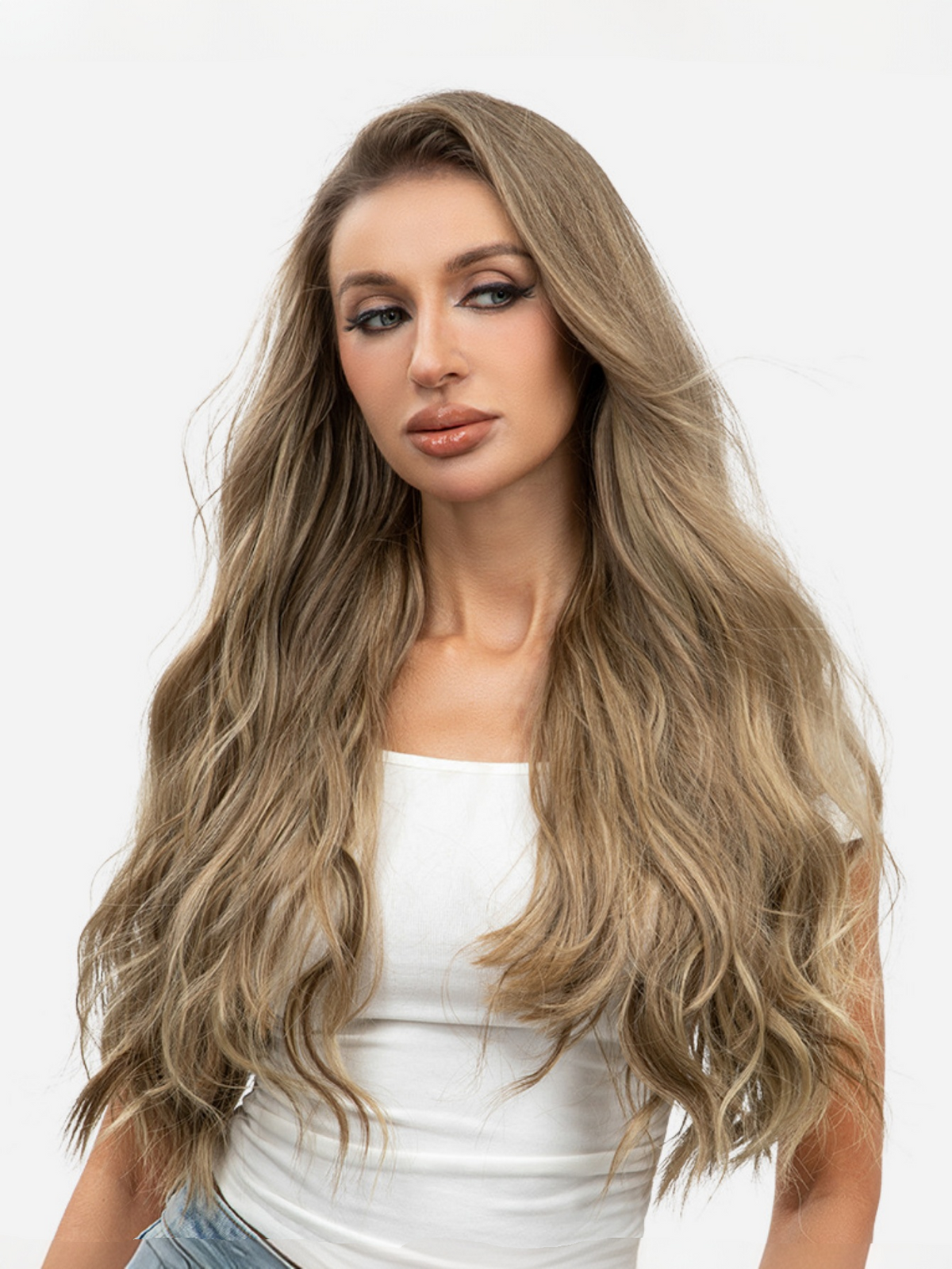 One-piece Hairpiece, Long Wavy Curls, Seamless Synthetic Fiber Wig