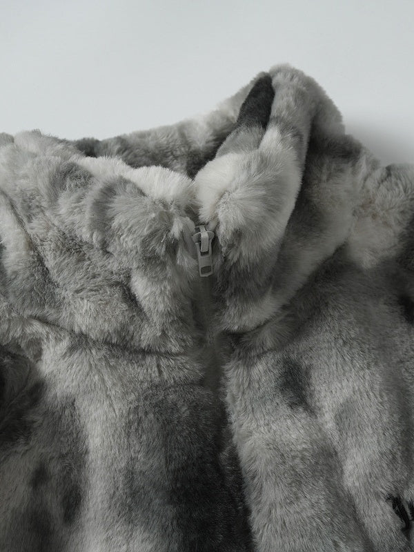 Tie-dye Gradient Cross Stitch Lambskin Faux Rabbit Fur Coat