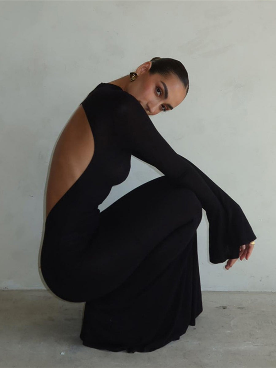 Liber Winter Women's Backless Solid Color Maxi Dresses