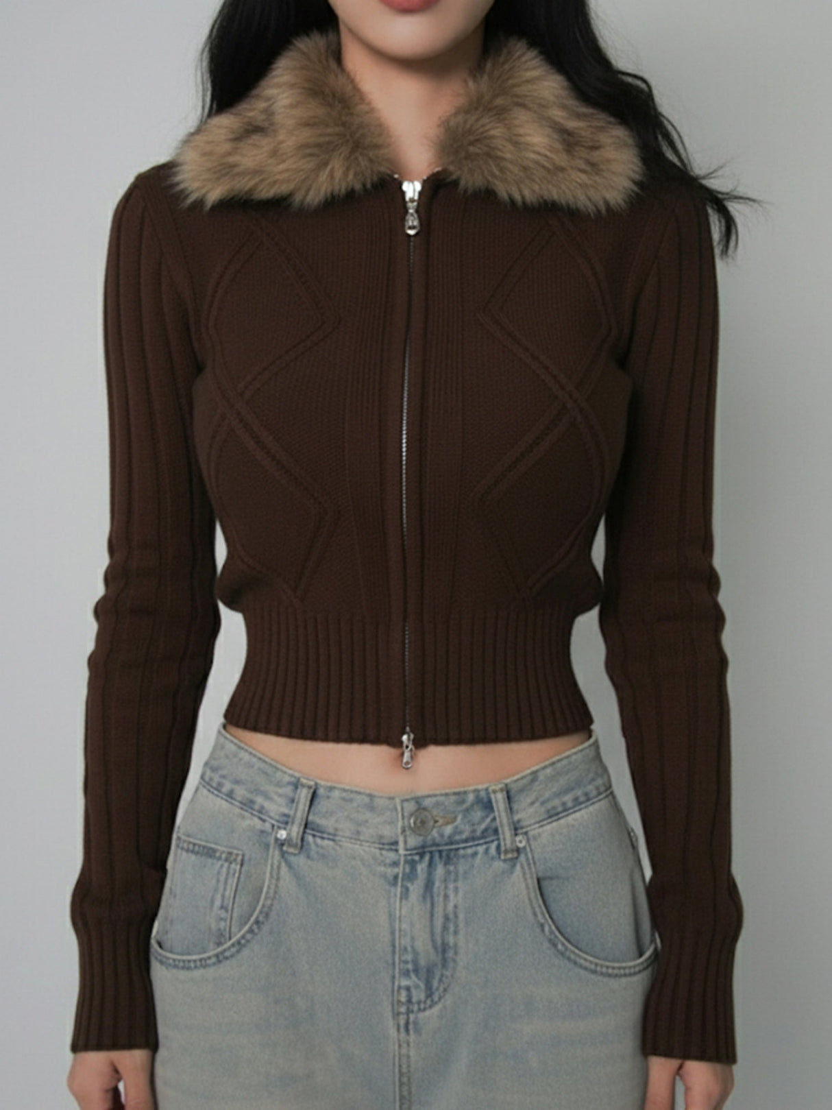 Warm Lapel Plush Patchwork Hoodies Zipper Jackets