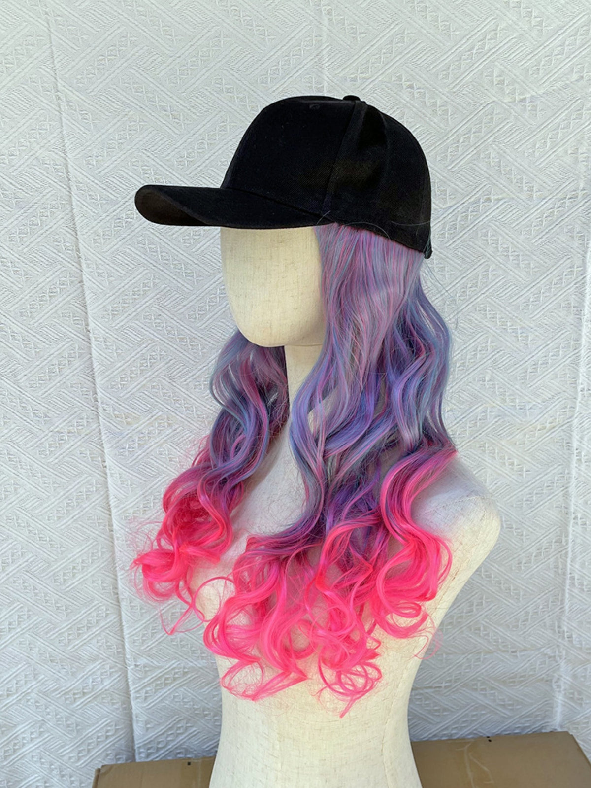 One-piece Baseball Cap Long Wavy Curls Synthetic Colored Wig
