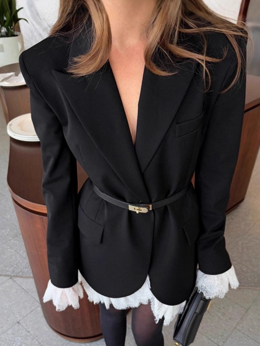 Suit-Paneled Lace Short Dress