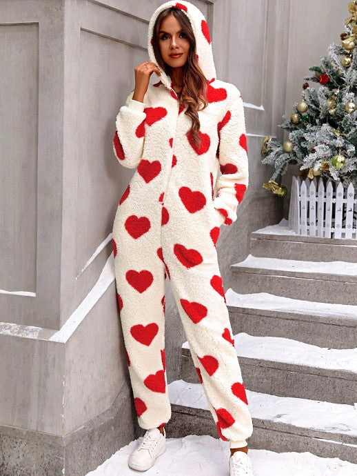 Jumpsuit Pockets Hooded Pajamas