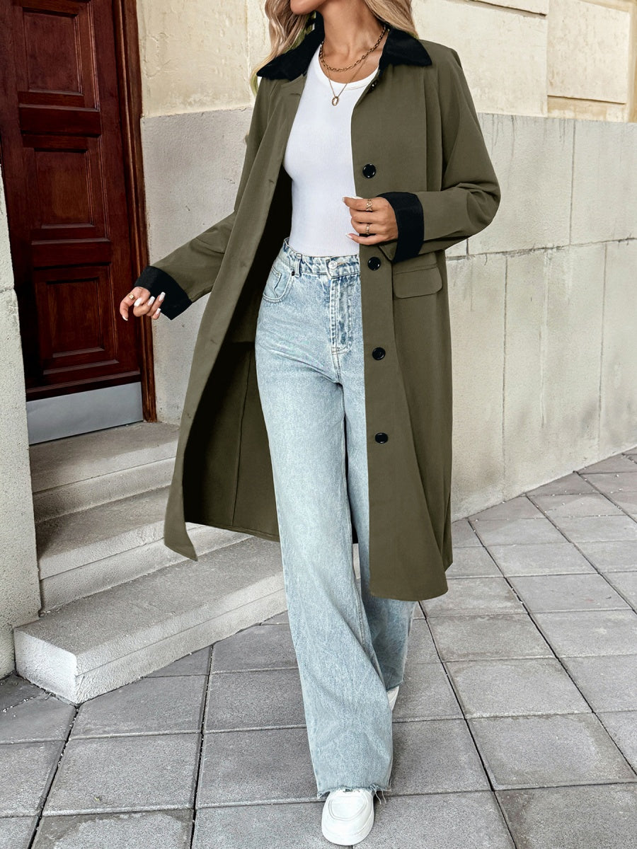 Women's Long green contrast trench coat