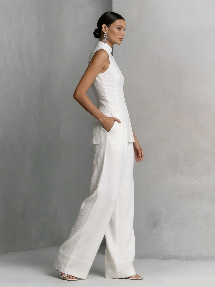 Flowy Casual Sleeveless Vest And Solid Color Trousers Two-piece Set