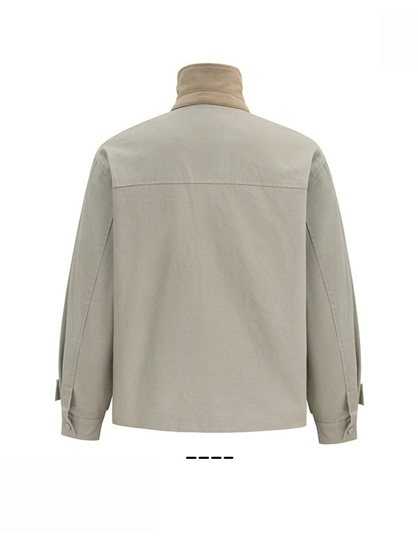 Printed Contrasting Colors Lapel Loose Work Jacket