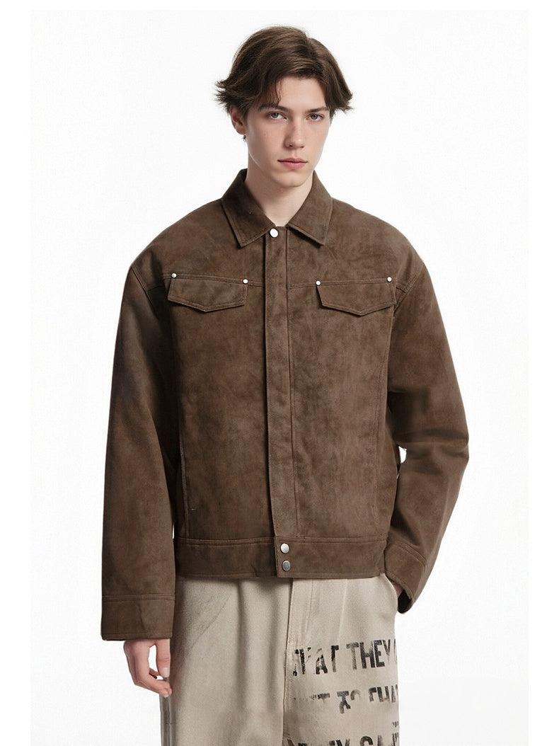 Retro Barnwind Deconstruction Cleanfit Lapel Suede Short Coat