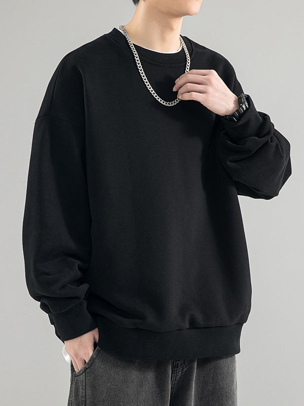 All-match Crew Neck Loose Solid Color Hood Sweatshirts&Hoodies
