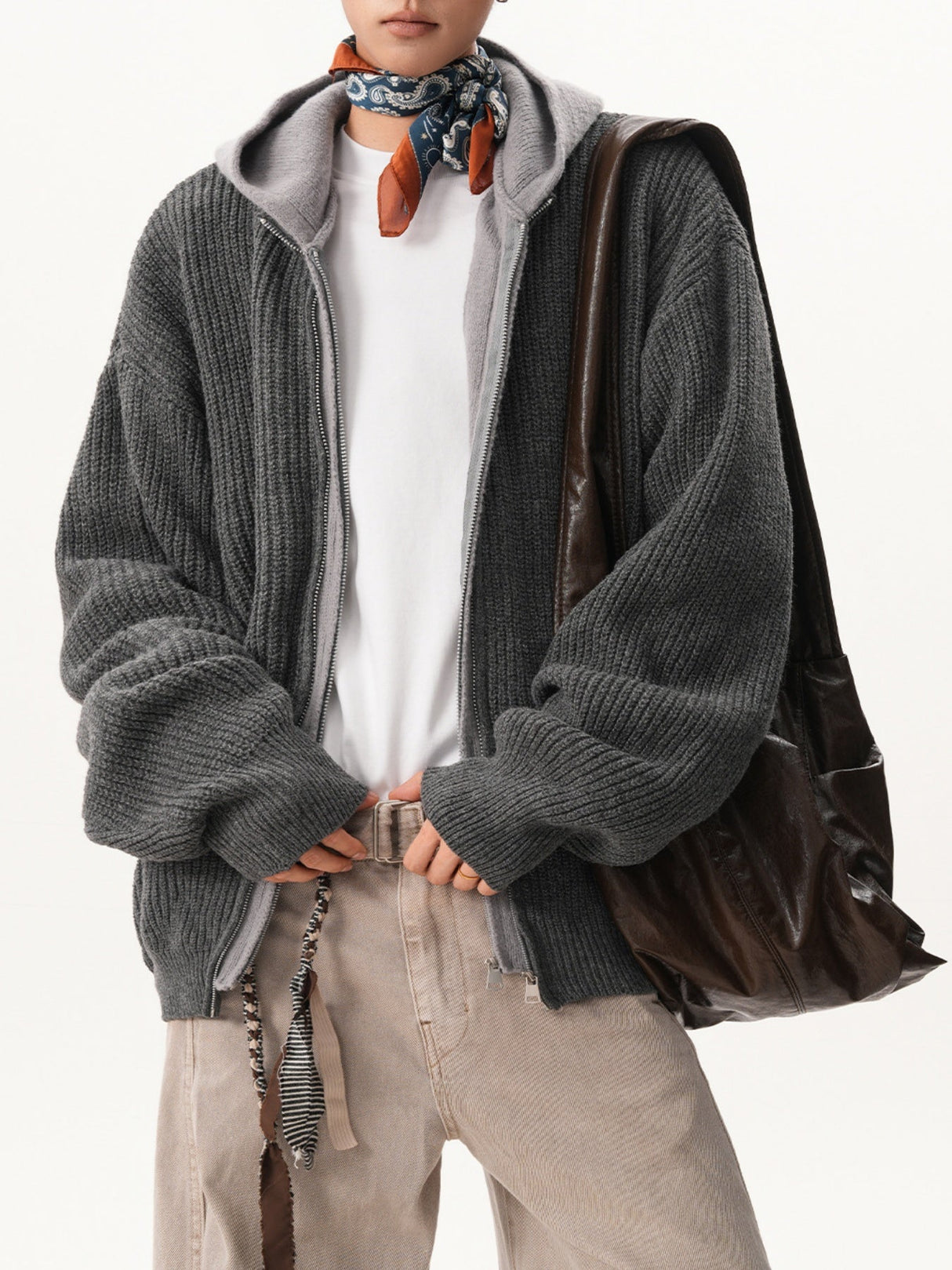 Layered-look Hooded Cardigan