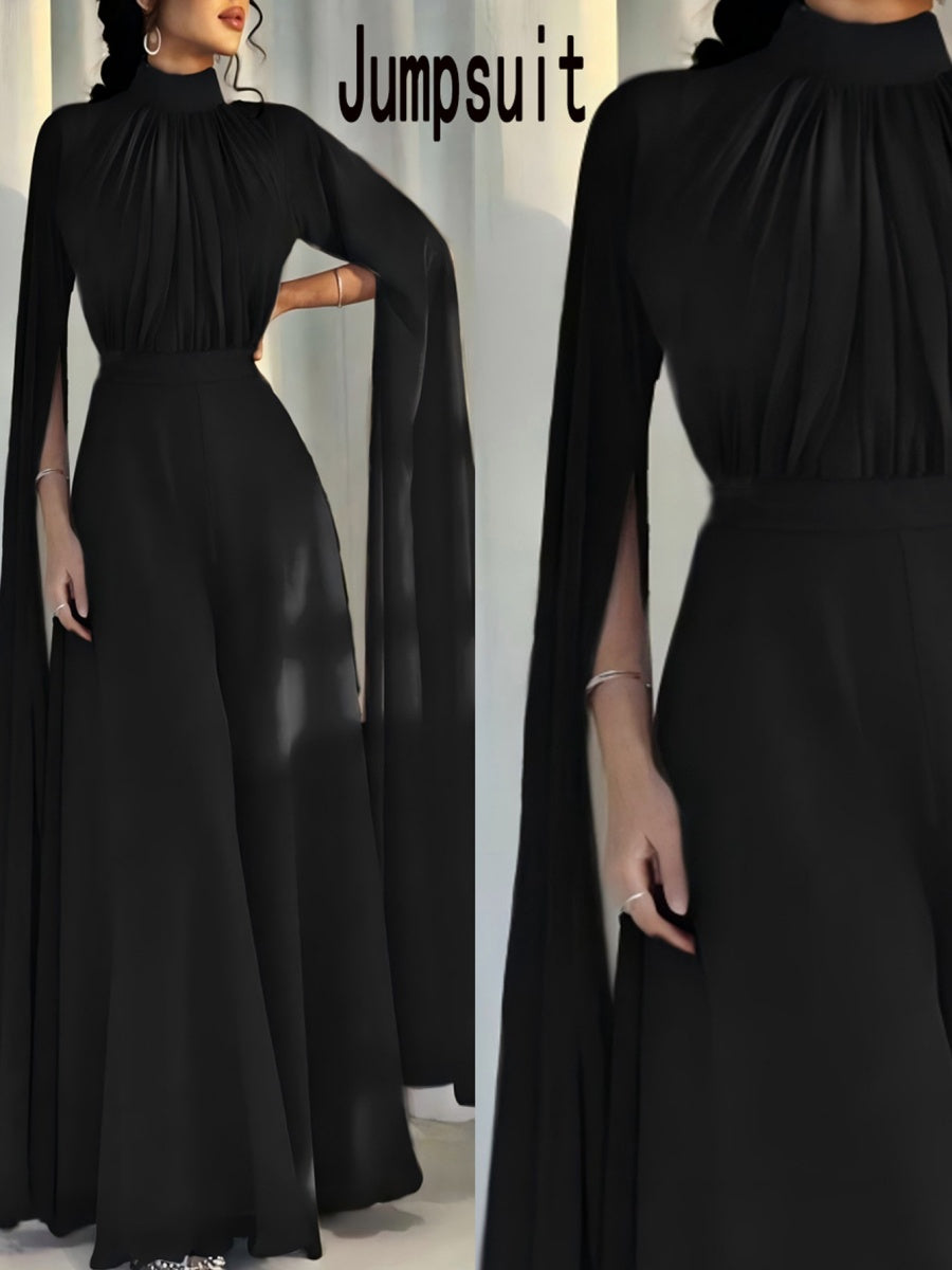 Chiffon-Faltenkleid, formelles Kleid, weites Bein, Mantel-Jumpsuit