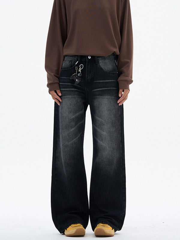 Cleanfit Washing Stereo Cat Whiskers Loose Straight Jeans