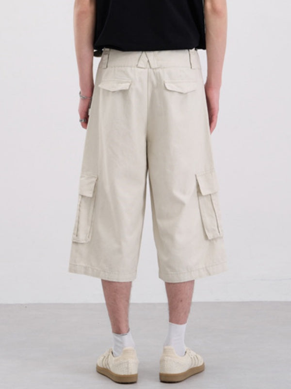 Double Waist Baggy Multiple Pockets Straight-fit Tooling 7 Points Shorts