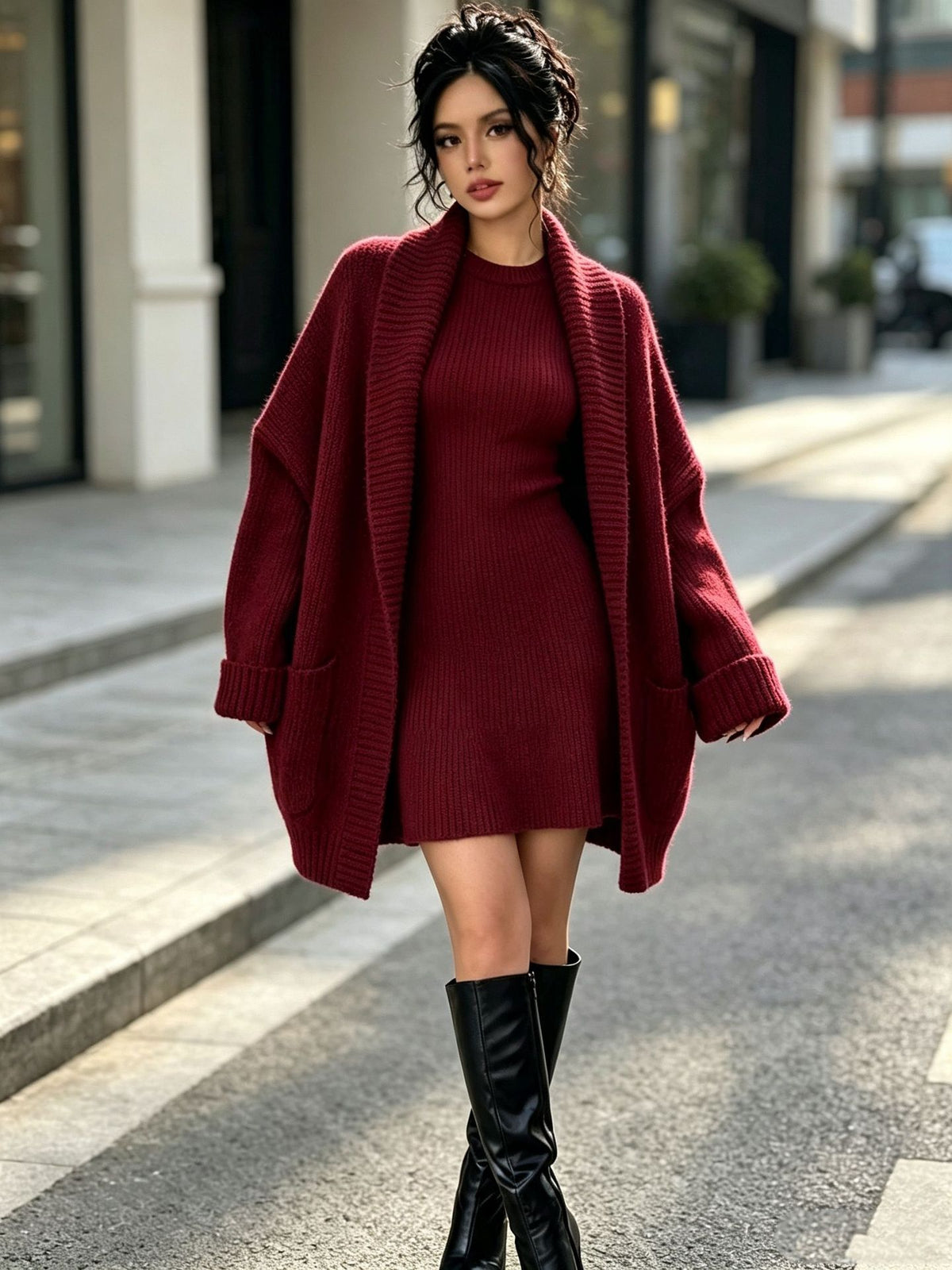 Autumn/Winter Loose Knit Cardigan Set