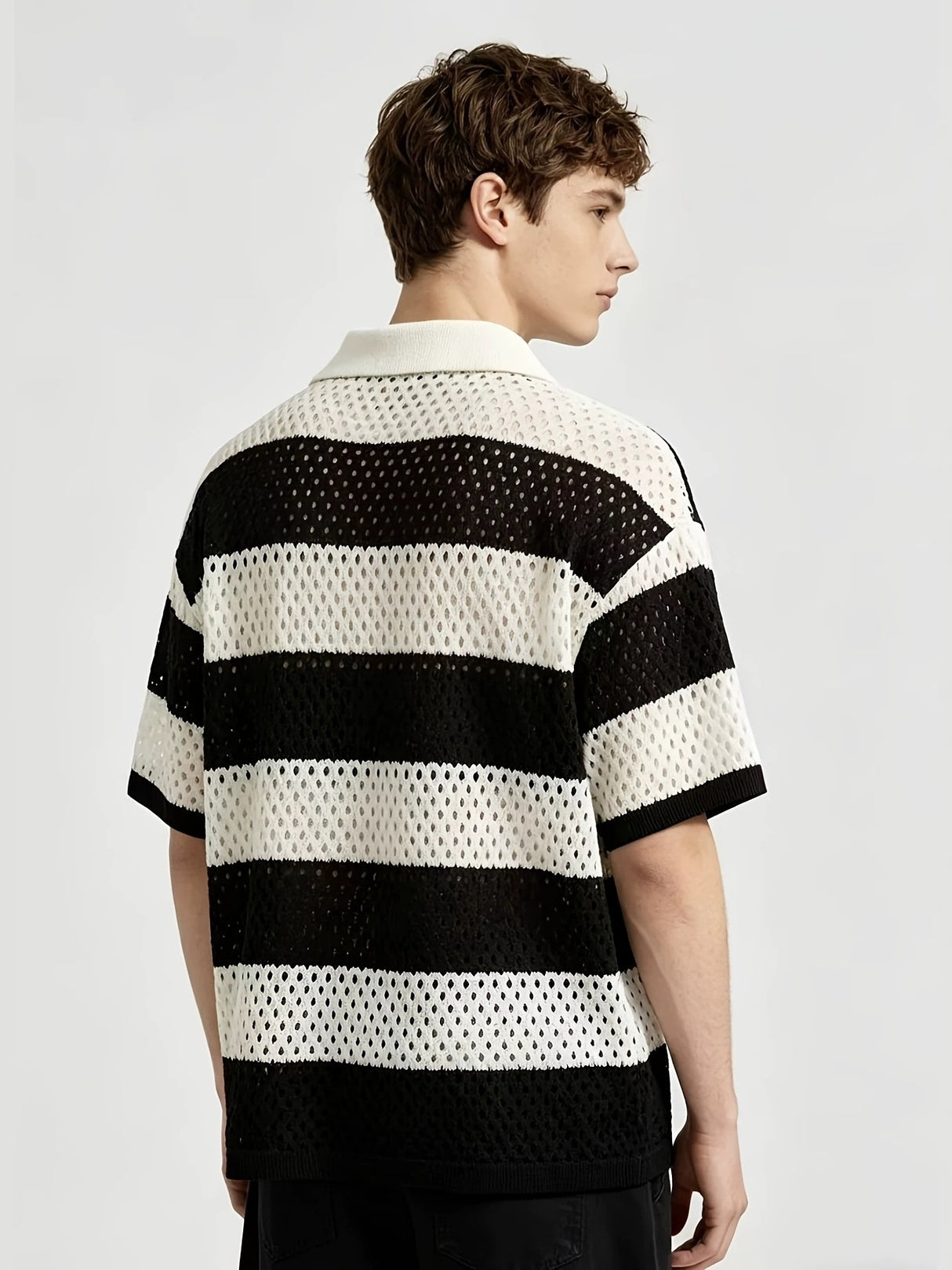 College Style Stripes Hollow Out Badge Embroidery POLO Shirt