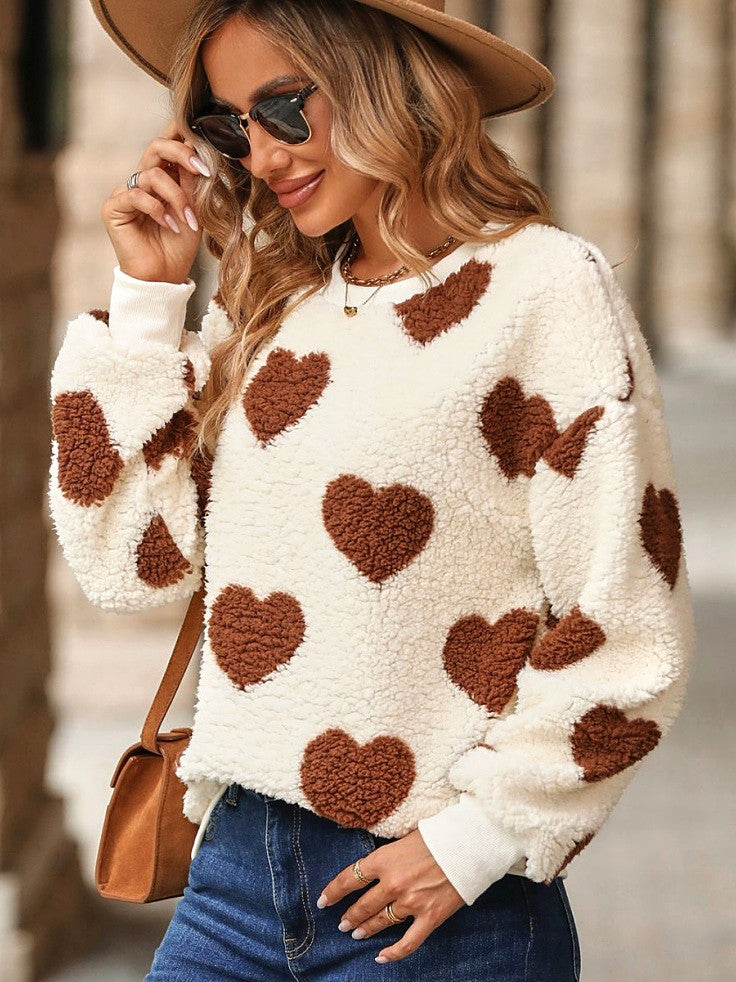 Heart Pattern Sweatshirt Jacket