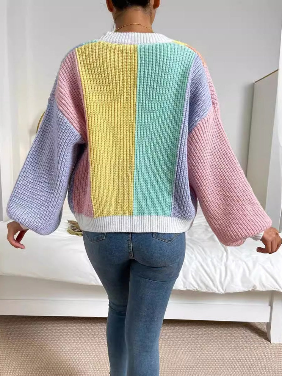 Color Color block matching Cardigans