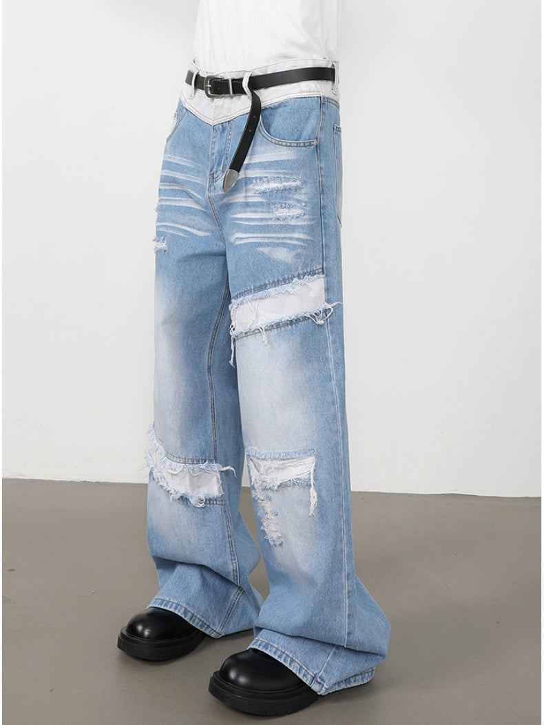 Patch Fake Hole Patchwork Jeans