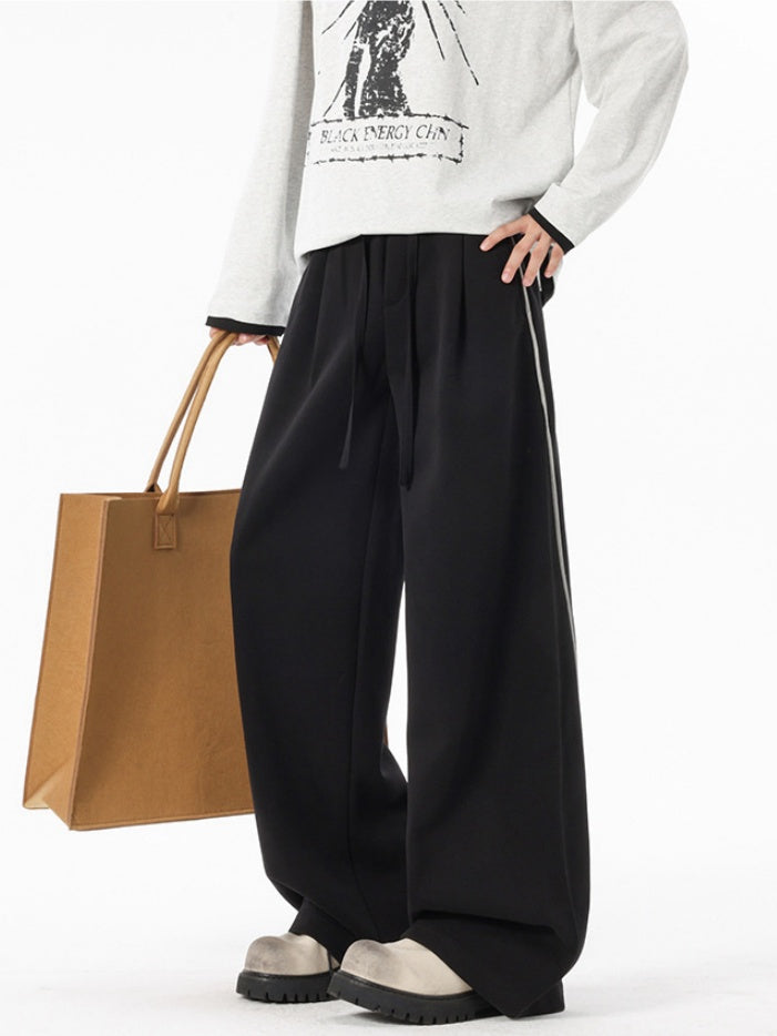 Stripes Sports Splicing Silhouette Straight Casual Pants