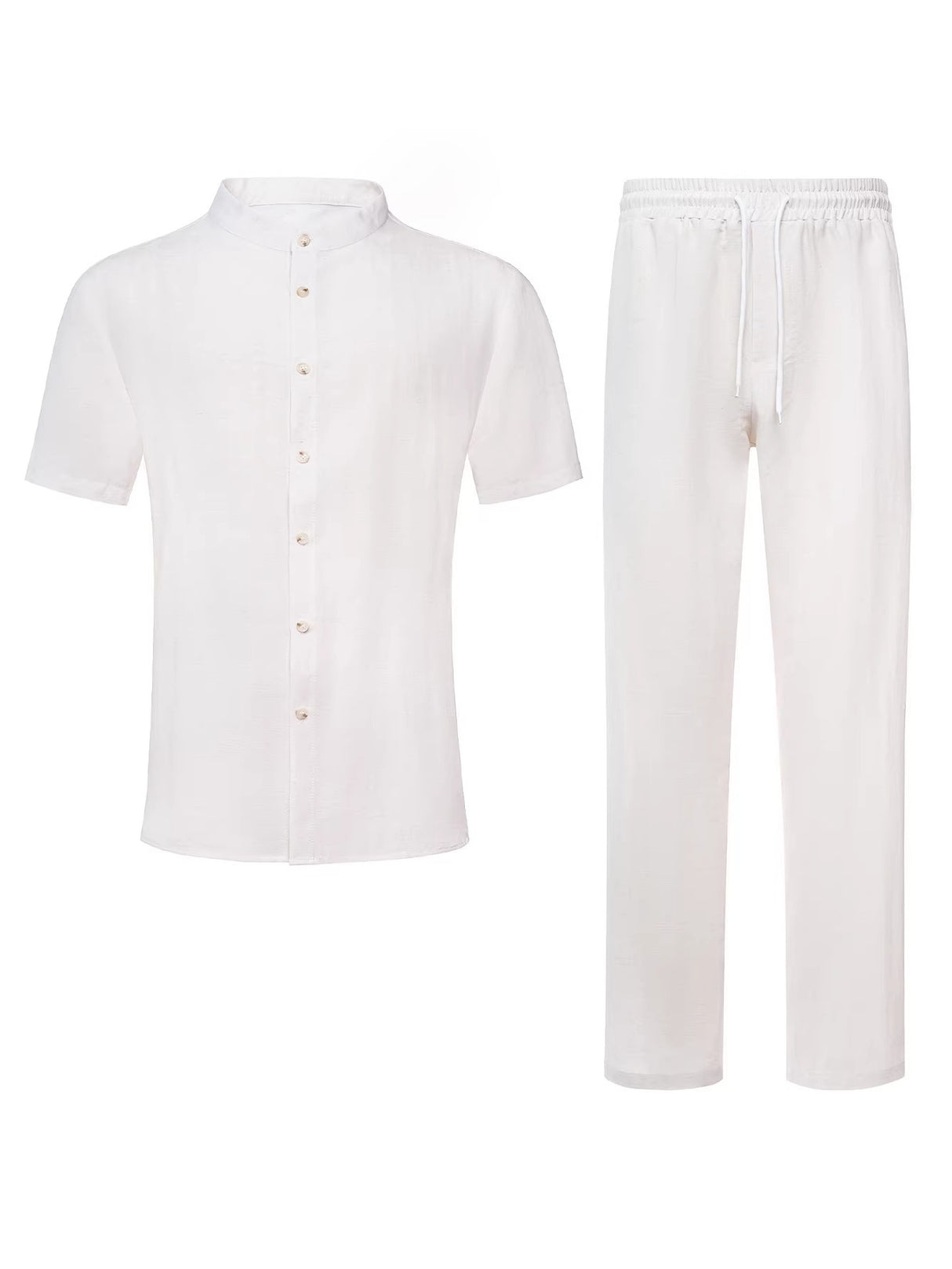 Leisure Stand Collar Breathable Flax Loose-fit 2-piece Sets Set