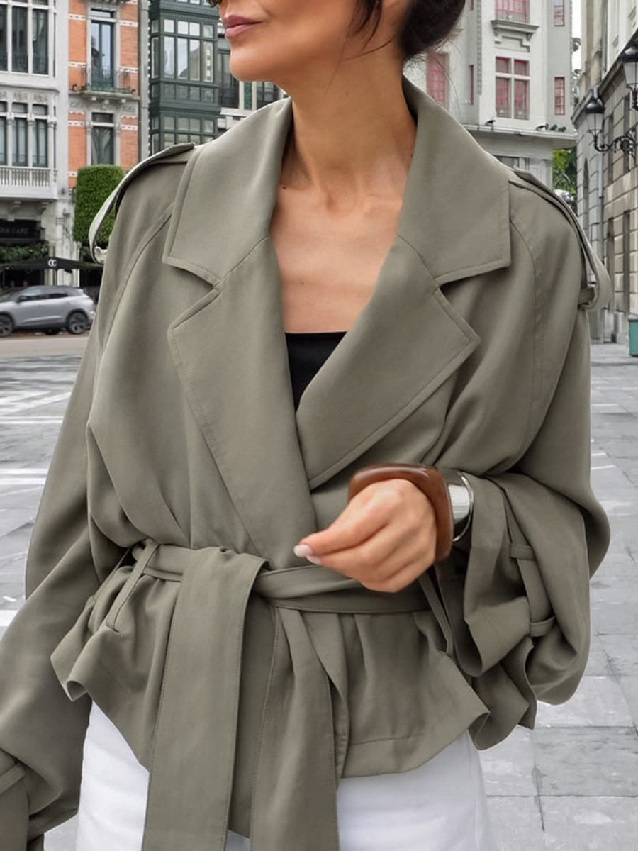 Suede Trench Coat Lapel Lace-up Jacket