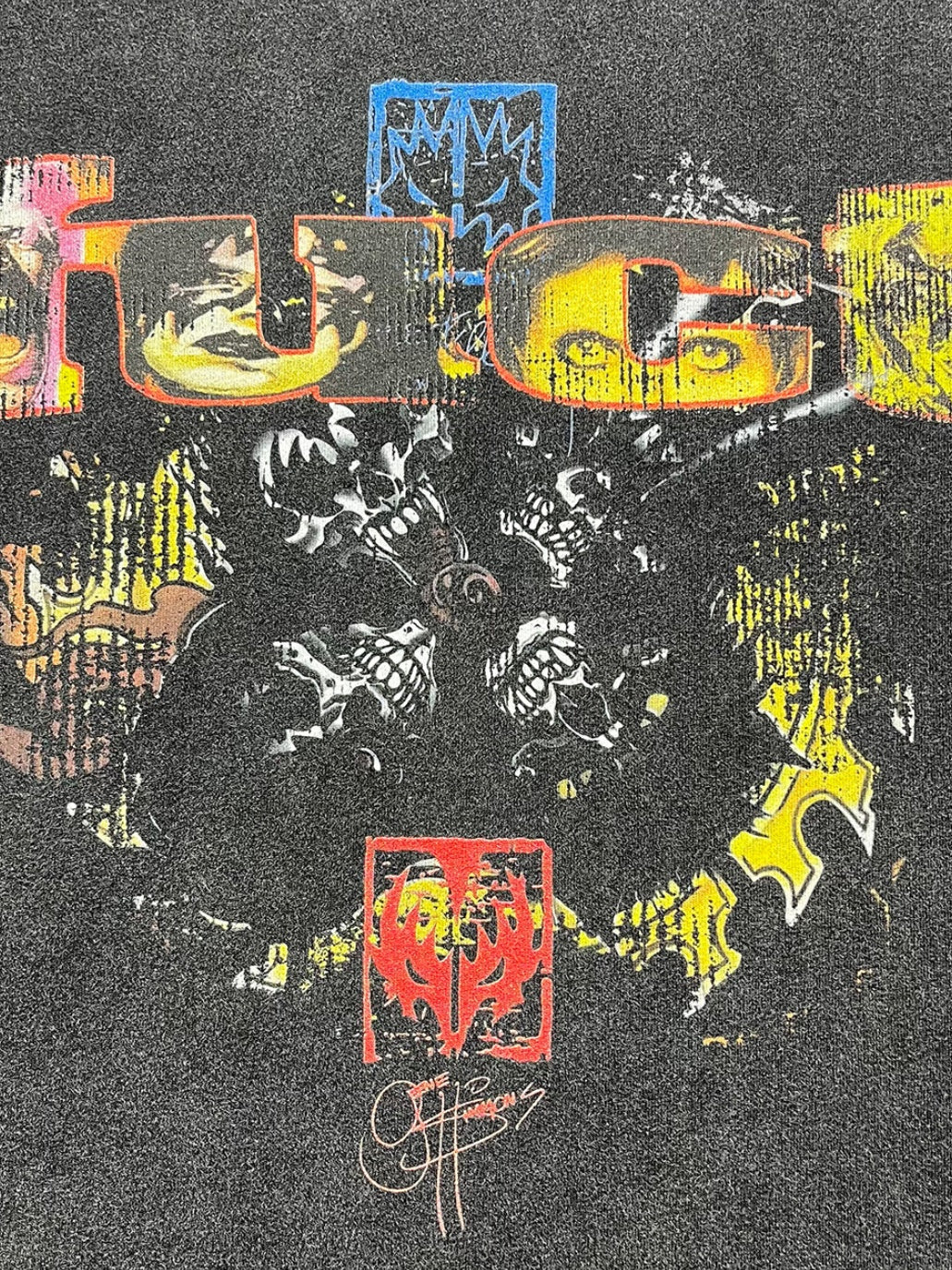 Punk Rebellion Fake Two Pieces Spliced Sleeves Vintage Distressed Printed Long T-shirt