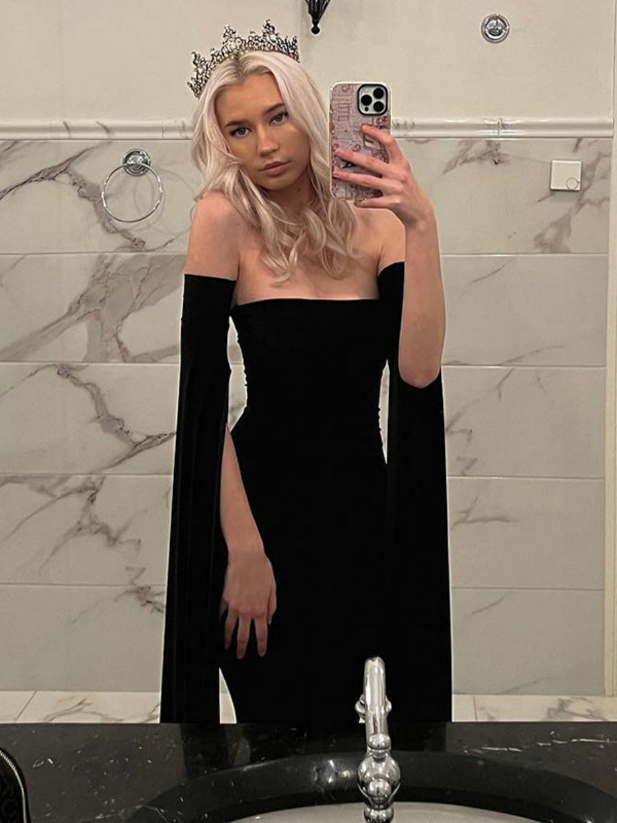 One-shoulder Ribbon Hip-length Dress