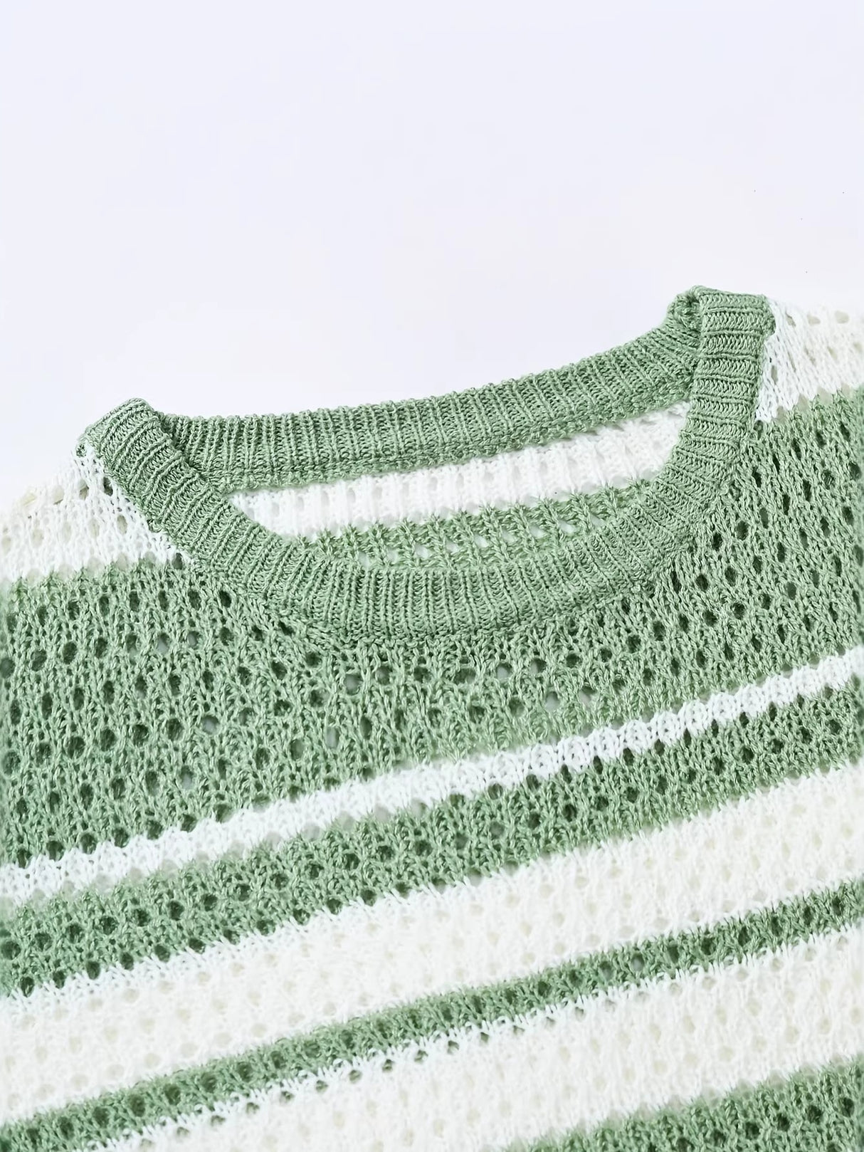 Hollow Out Color-blocked Retro Stripes Knitting T-shirts
