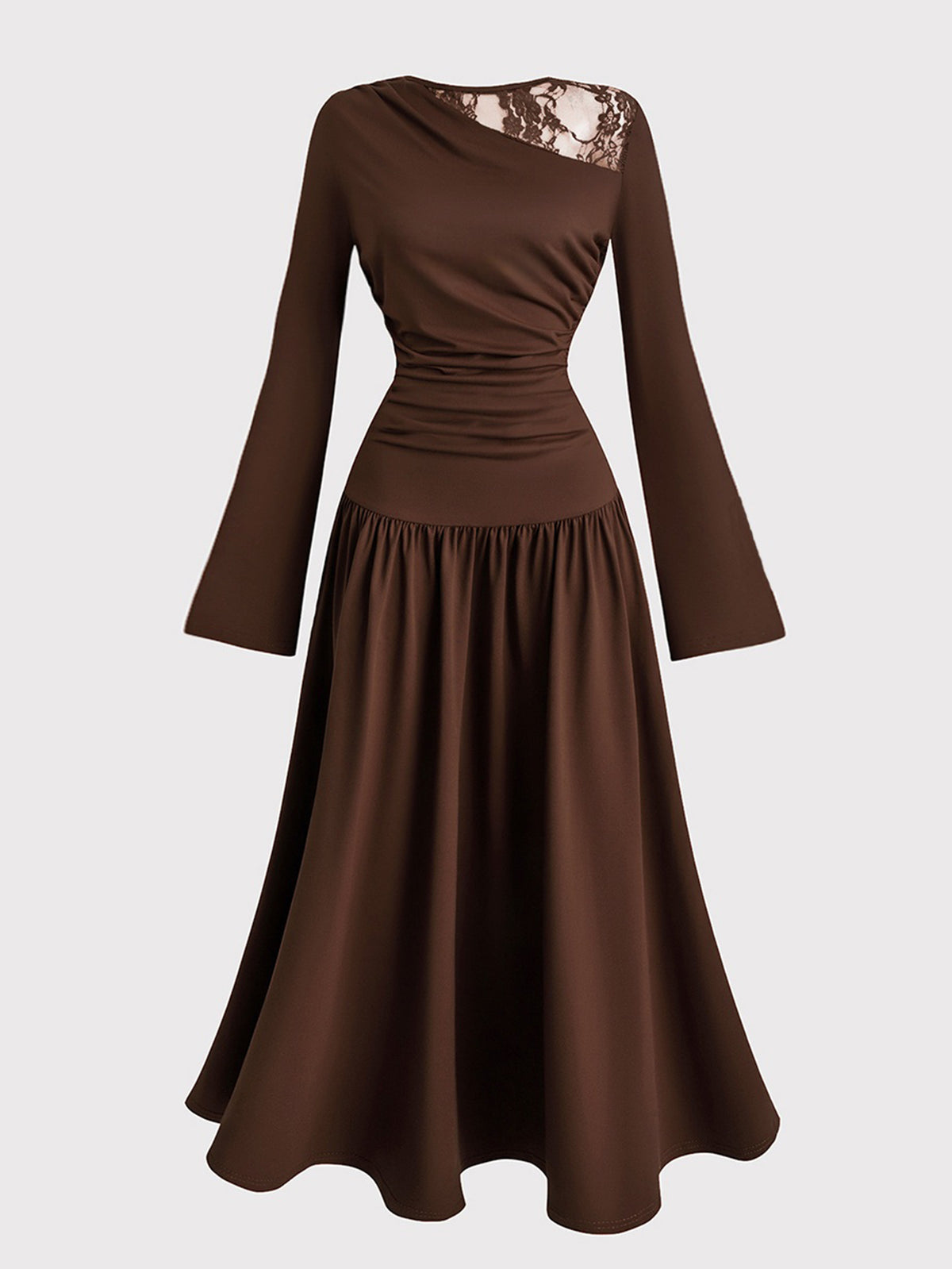 Lace-trimmed, Openwork Long-sleeved Dress