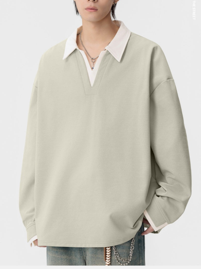V-neck Color Matching Loose Simplicity Polo