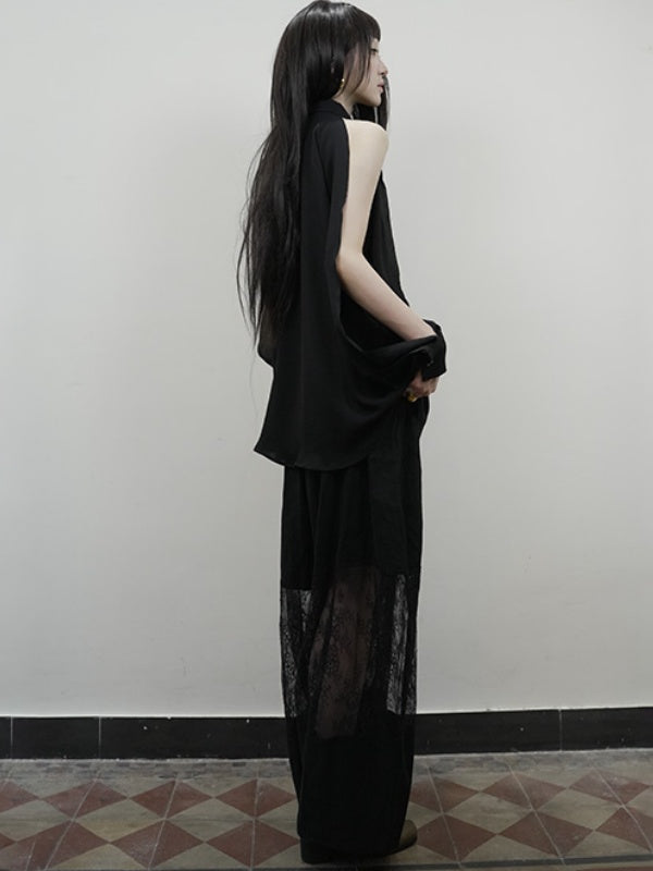 Openwork Sleeve Chiffon Blouse