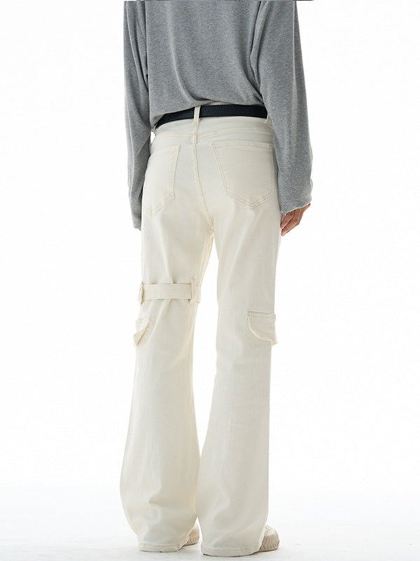 Liber Autumn Neutral wear Multiple pockets Solid Color Cargo Trousers