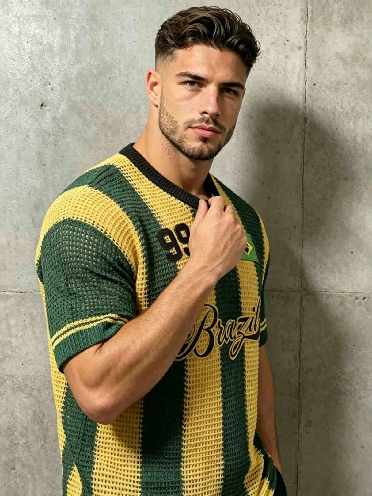 Hollow Out Stripes World Cup Knitting T-shirts