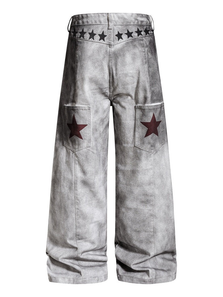 Post-apocalyptic Heavy Industry Distressed Wide-leg Punk Letter Printed Straight-fit Cargo Trousers