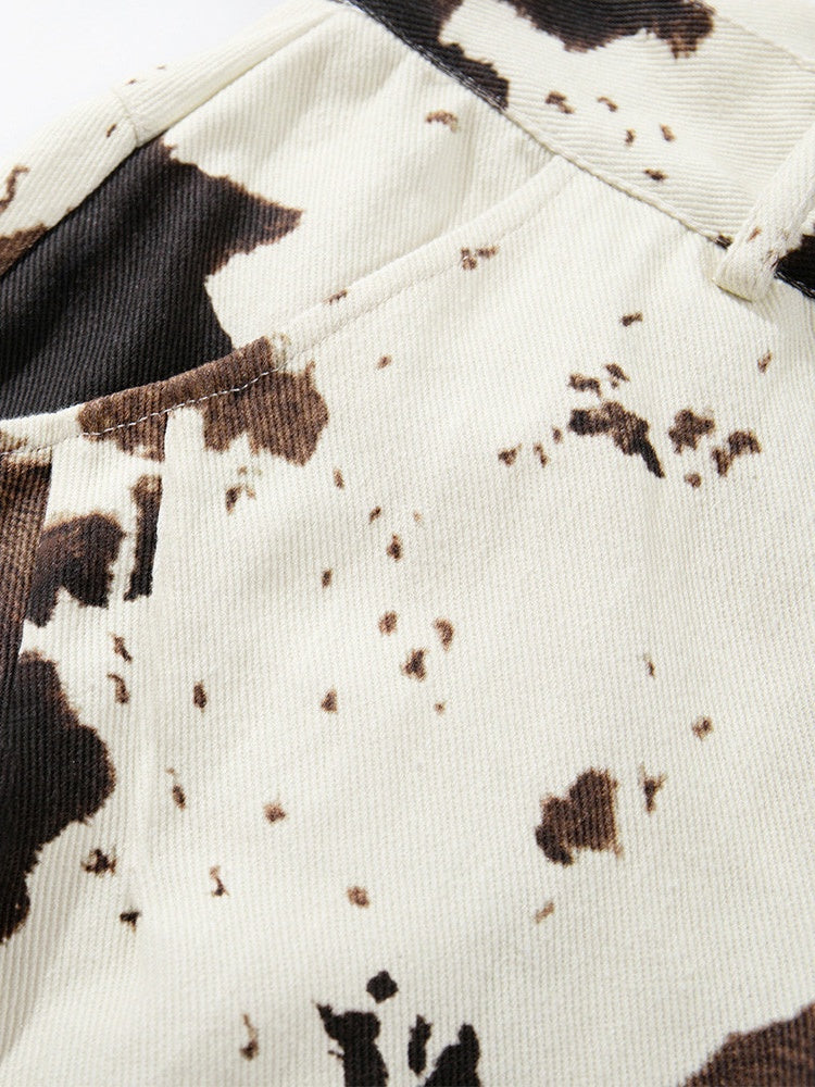 Color-blocked Cow Print Tie-dye Camouflage Denim 7 Points Shorts