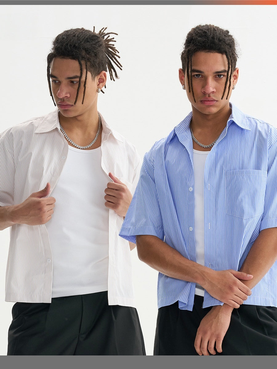 Liber Summer Men's Front pockets Stripes Shirts