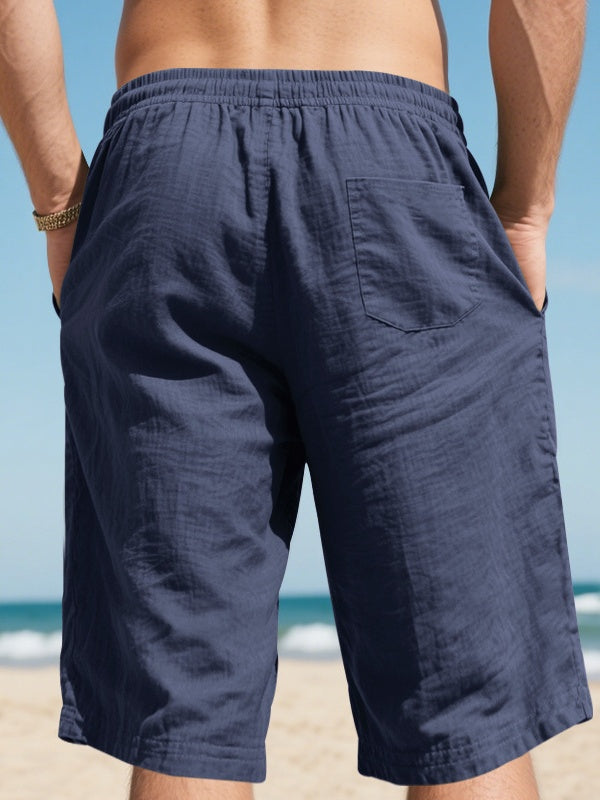 Flax Drawstring Breathable Beach 7 Points Shorts