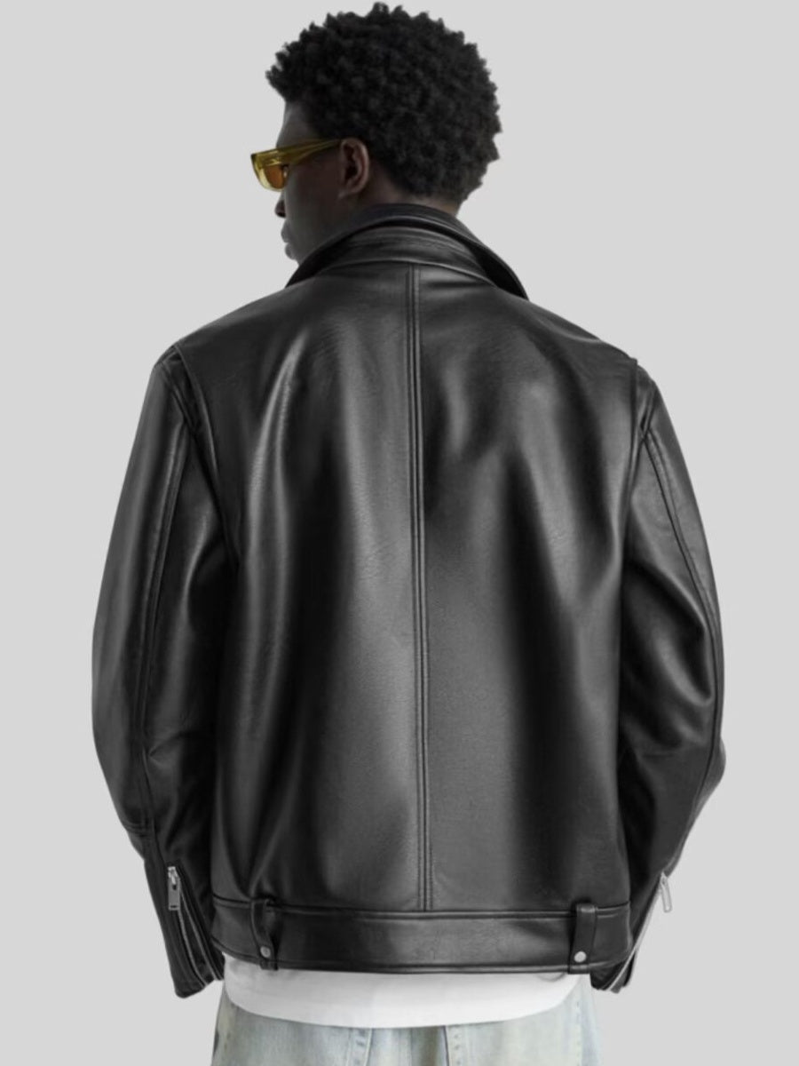 Loose-fit Cropped Locomotive PU Leather Jacket
