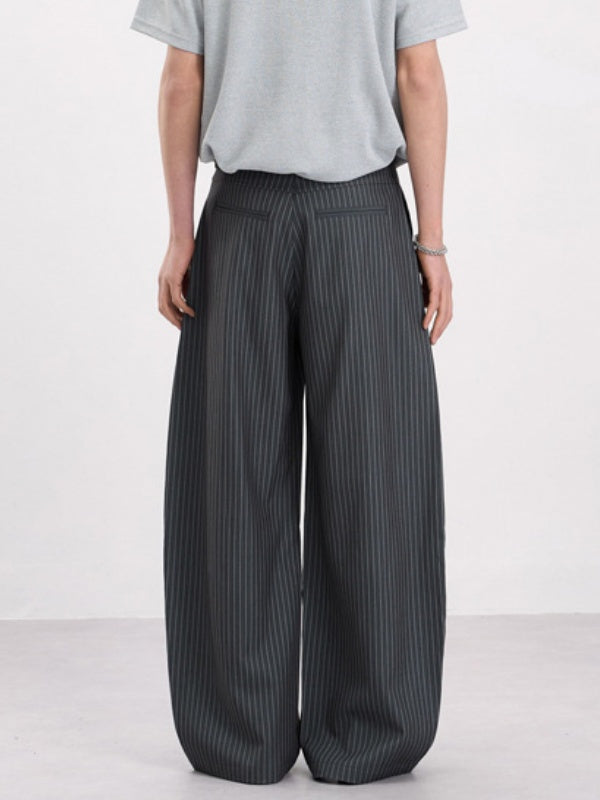 Old Money Style Pleated Stripes Machete Baggy Dress Pants Pants